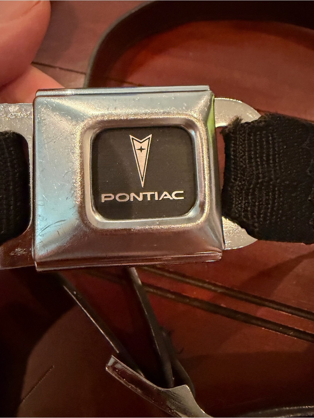 Pontiac Logo Seatbelt Buckle Belt - Silver & Black